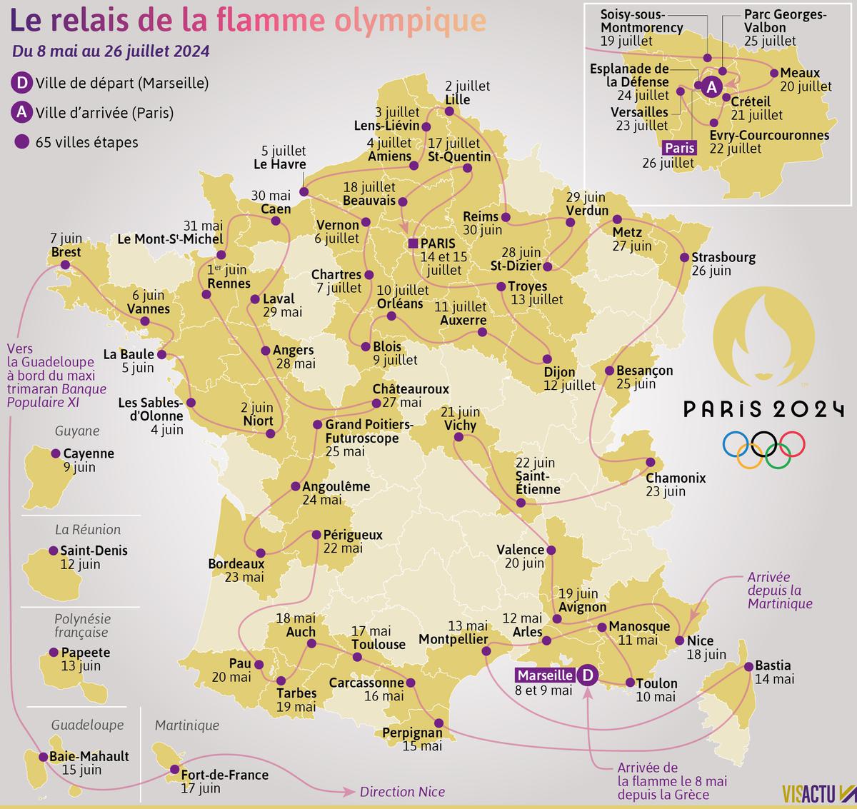 , Carte. JO Paris 2024 : voici le parcours de la flamme olympique dans le Sud-Ouest, les villes dévoilées