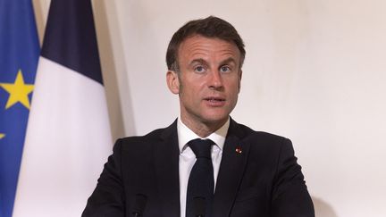 Emmanuel Macron, lors de sa visite en Guyane, le 25 mars 2024. (JODY AMIET / AFP)